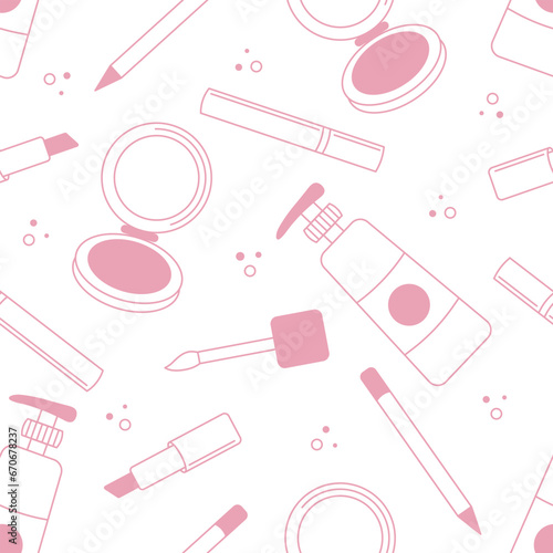 Seamless pattern of different lip make-up tools. Glamour fashion vogue style. Vector illustration.