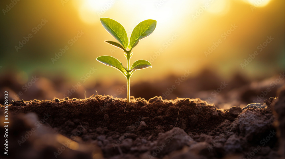 Small plant in soil scenery wallpaper - ai generative Small plant in soil scenery wallpaper - ai generative