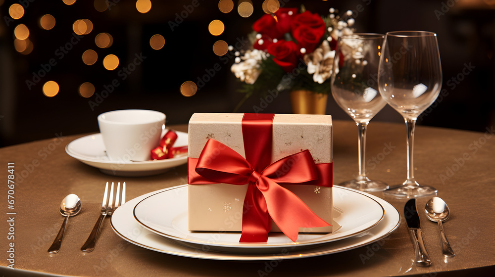 carte d'invitation pour un dîner cadeau, avec petit cadeau et ruban