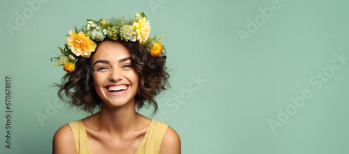 Young Woman Wearing Flowers...