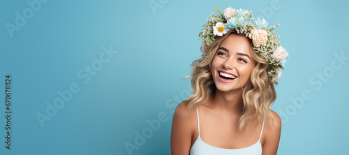 Young Woman Wearing Flowers...