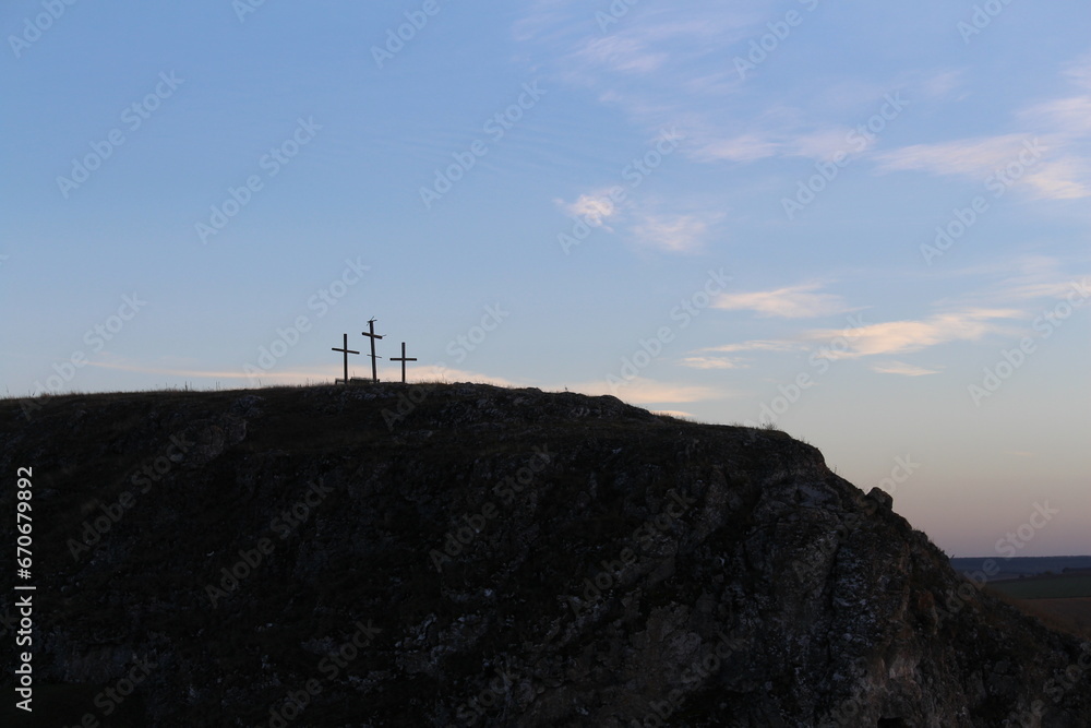A group of crosses on a hill