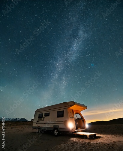 Caravan under the stars on the desert