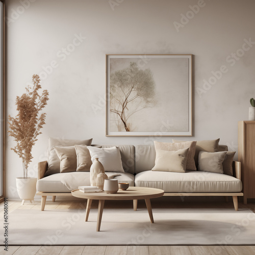 Home mockup  living room in scandinavian style  3d render. AI generated.