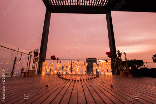 Marry me proposal decorations with rose flowers