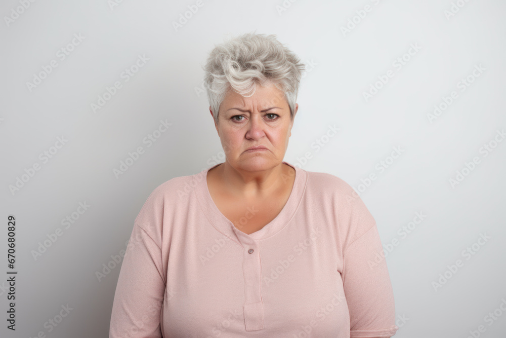 Sad middle-aged woman showing a face of disappointment and distress Sad middle-aged woman showing a face of disappointment and distress