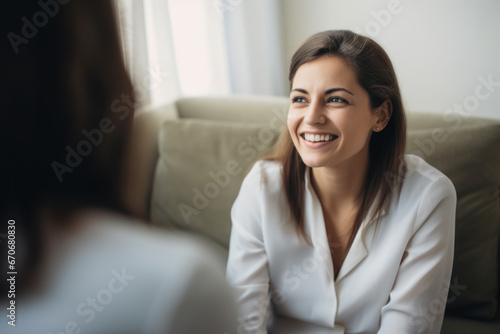 Woman engaging in a supportive conversation or consultation