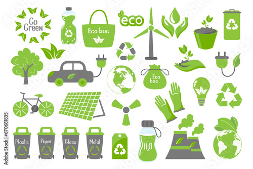 Big set of ecology icons. Collection of flat design eco concepts. Icons, stickers, vector