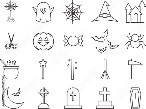 Set of vector icons for All Saints' Day