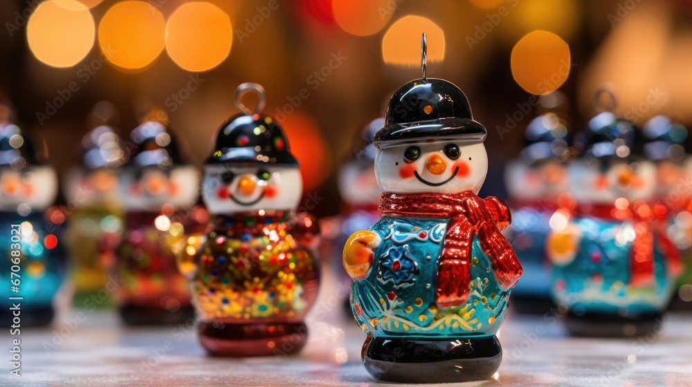 Winter Magic at the Christmas Market: Snowman toys and festive decorations bring holiday cheer to this bustling Christmas market, creating a whimsical and joyful winter wonderland