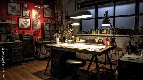 Inspiring office interior design Industrial style Studio space featuring Exposed brick architecture. Generative AI AIG 31.