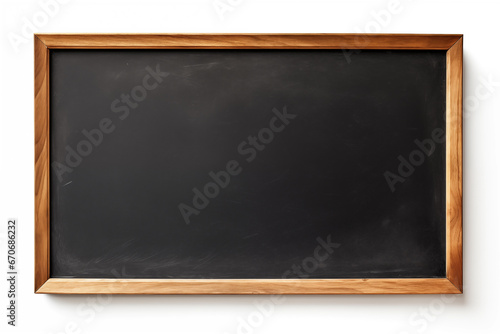 A black rectangular board with a wooden frame, hanging on a white isolate background