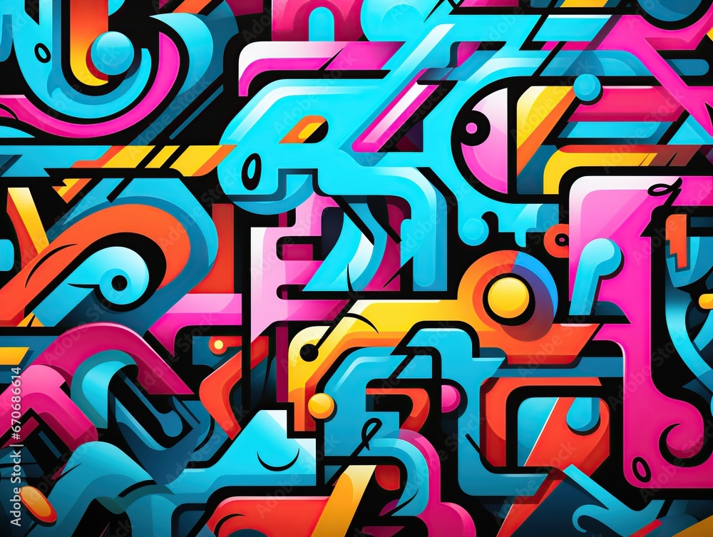 Bright graffiti geometric seamless pattern, Bright color.