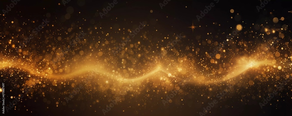 New Year's background. Golden festive abstract disorientated background with shining stars, AI generator