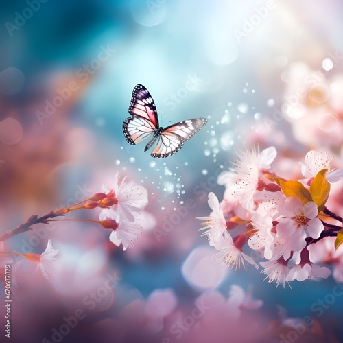 abstract nature spring Background  spring flower and butterfly  photo