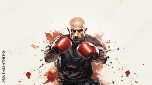 An illustration of a boxer in colorful watercolor paints, isolated on a white background photo