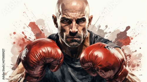 An illustration of a boxer in colorful watercolor paints, isolated on a white background