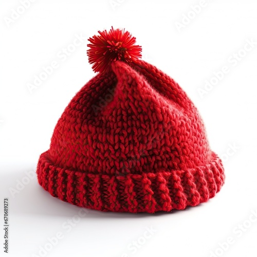 Red Christmas hat in white background with white wool inner