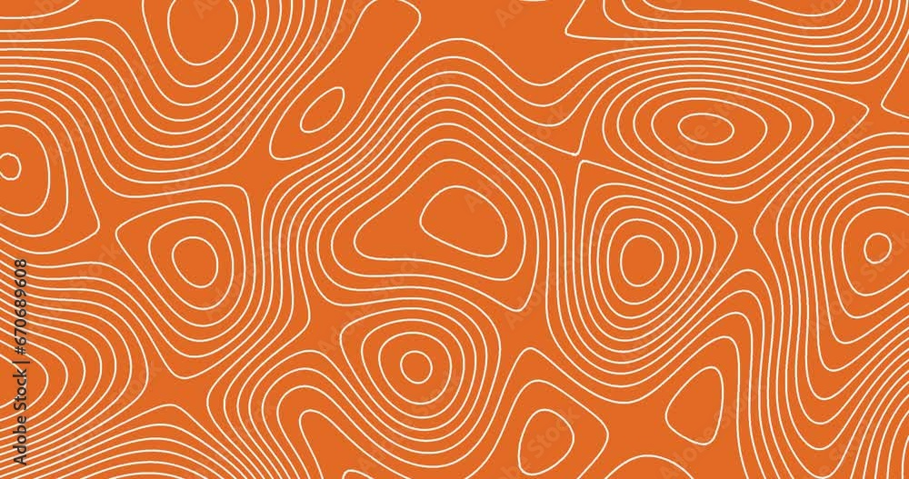 Moving white color thin curved wavy lines topology on a orange color background. moving topographic map lines seamless looped animation. Moving white color thin curved wavy lines topology on a orange color background. moving topographic map lines seamless looped animation.
