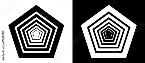 Abstract background with pentagons. Art lines design logo or icon. A black figure on a white background and an equally white figure on the black side.