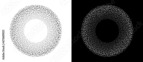 Abstract background with random dots in circle. Art design circle as logo or icon. A black figure on a white background and an equally white figure on the black side.