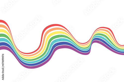 Abstract element, wavy, curved rainbow. Vector illustration of stripes with optical illusion, isolated on white background.