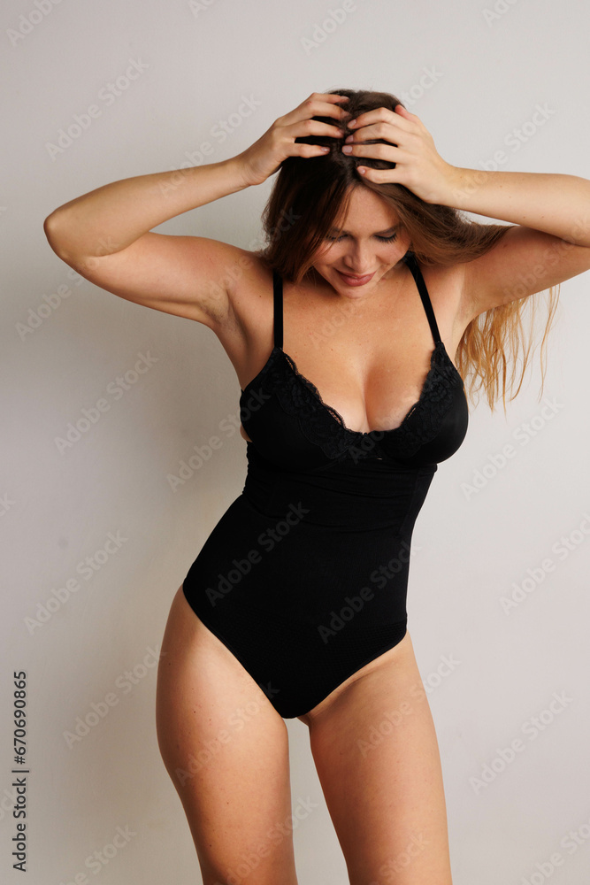 Plus size pretty model in correcting figure (body) stretch black shorts.
Beautiful lady with big breasts and small waist in underwear to correct her figure. Woman with long hair in bedroom in panties Plus size pretty model in correcting figure (body) stretch black shorts.
Beautiful lady with big breasts and small waist in underwear to correct her figure. Woman with long hair in bedroom in panties