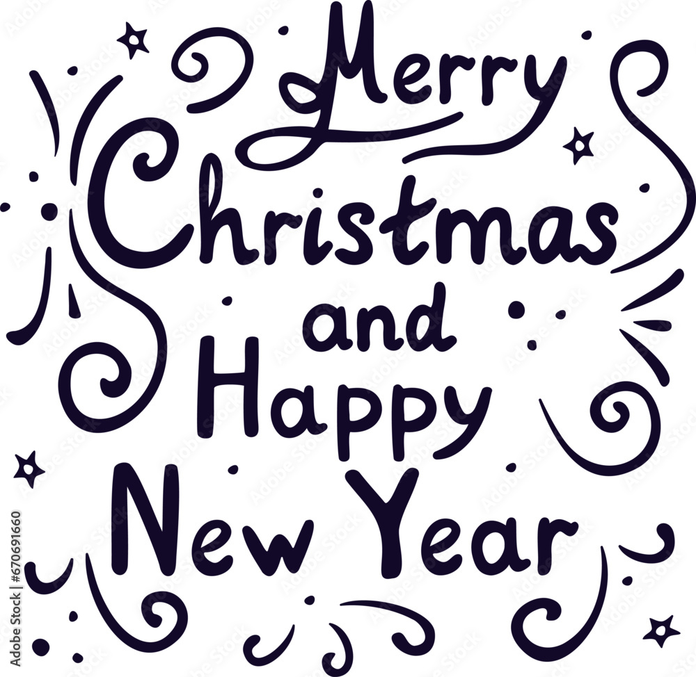 Fototapeta premium Merry Christmas and Happy New Year inscription. Holiday related lettering templates for greeting cards, decoration. Vector illustration