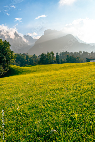 Fototapeta Naklejka Na Ścianę i Meble -  The Swiss Alps, a breathtaking mountain range nestled in the heart of Europe, captivate with their majestic peaks, pristine landscapes, and timeless charm.