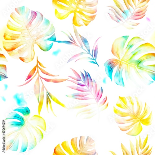 Watercolor leaves pattern, colorful foliage, white background, seamless © Leticia Back