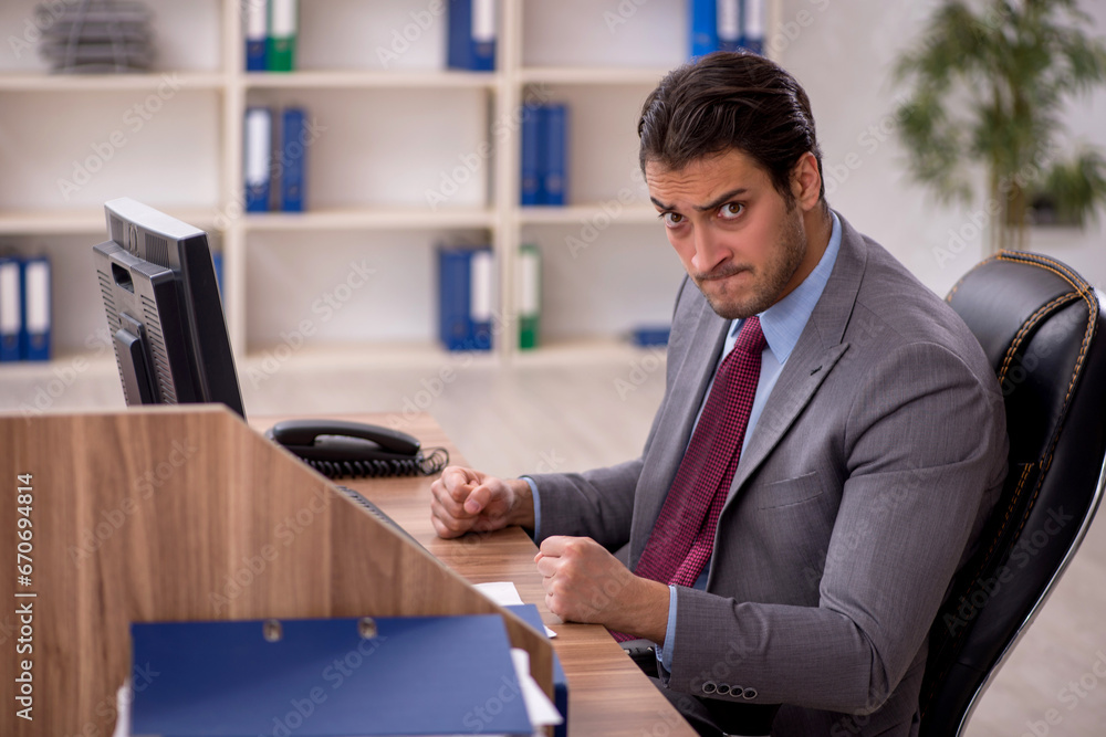 Young male employee working in the office Young male employee working in the office