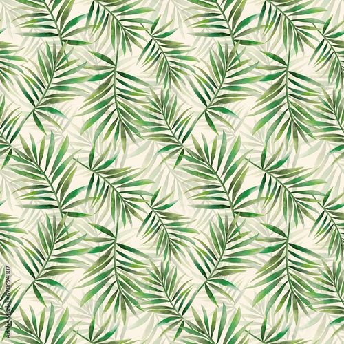 Watercolor leaves pattern  green and yellow foliage  white background  seamless