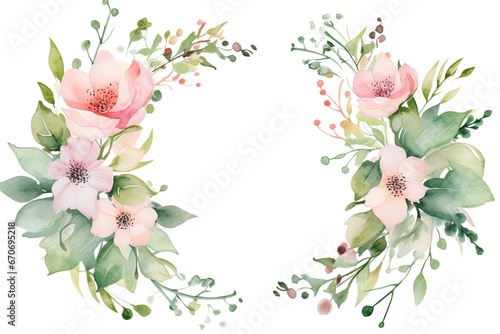 Watercolor Floral Wreaths on White Background © DigitalMuse