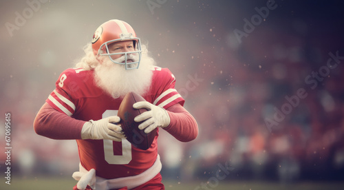 American football player with a long gray beard prepares to throw the ball.