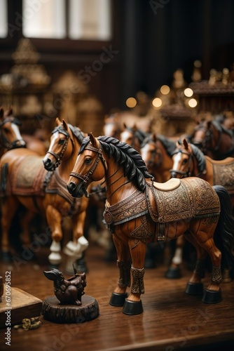 wooden horses toys for christmas © Elena