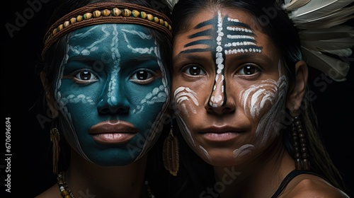 Illustration of indigenous person with paint on their face, concept of cultural diversity and ethnicities. Generative AI