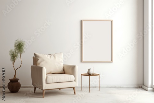 armchair in a room, interior mockup, living room mock-up, modern beige room mock up, empty wall mock-up, blank wall mockup, cosy chair mockup