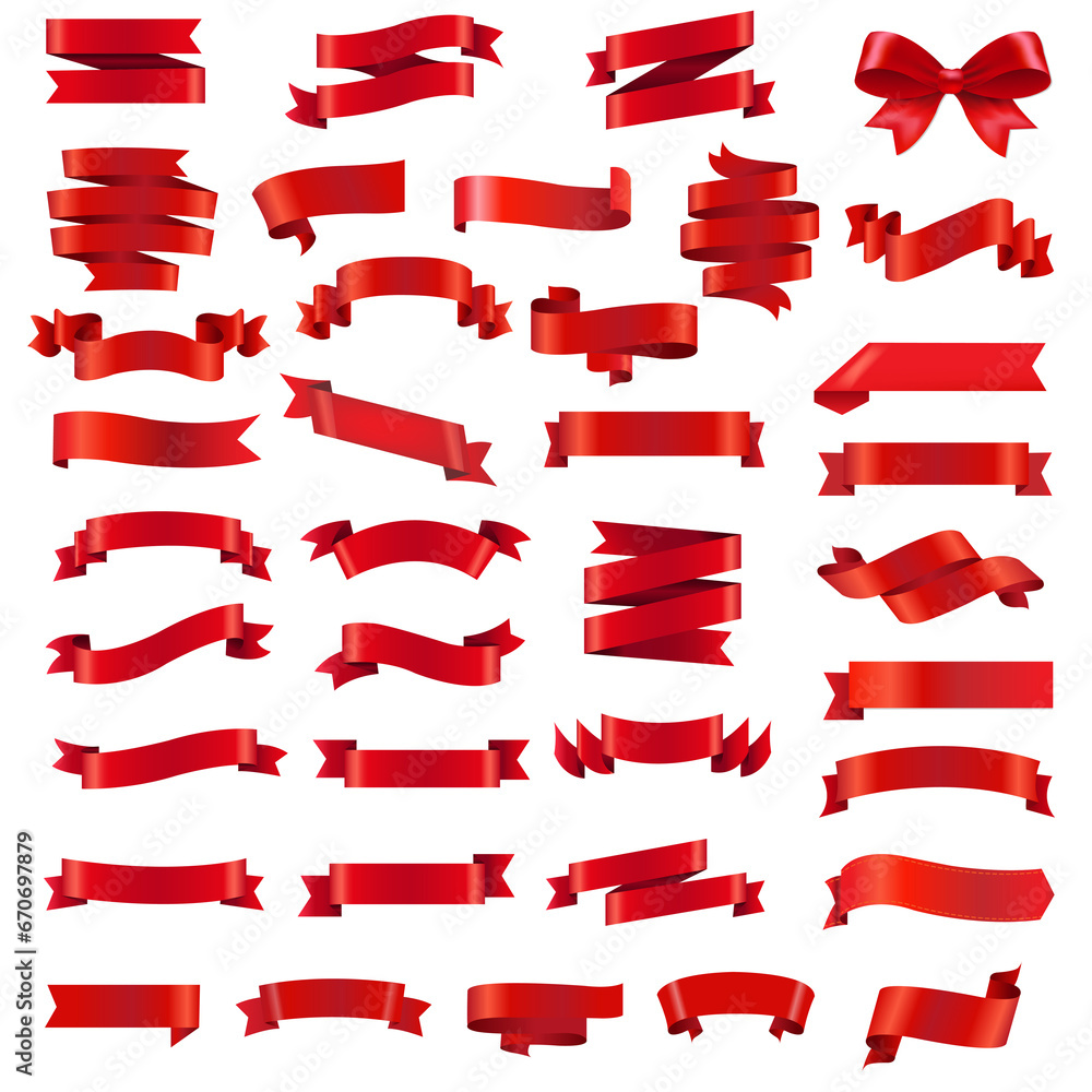 Red Ribbon Set Isolated White Background
