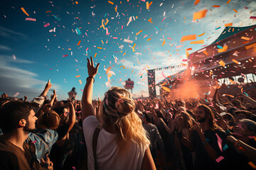 Party people enjoy concert at a outdoor summer festival