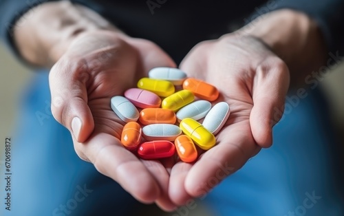 A man's hand holding pills © piai