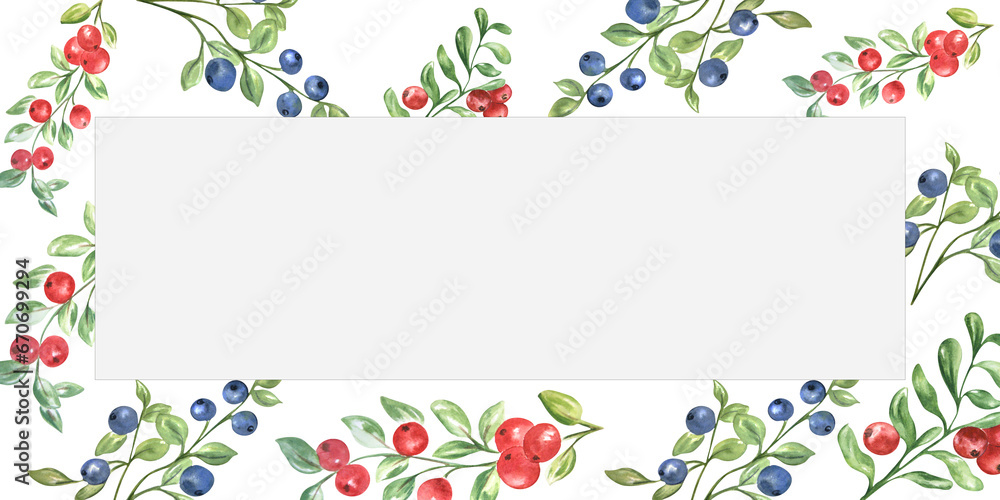 Watercolor composition of lingonberries and blueberries on a white background. Self made. Can be used in design, labels, cards, advertising brochures, children's books. Watercolor composition of lingonberries and blueberries on a white background. Self made. Can be used in design, labels, cards, advertising brochures, children's books.