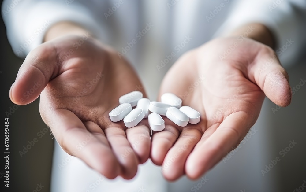 A man's hand holding pills A man's hand holding pills