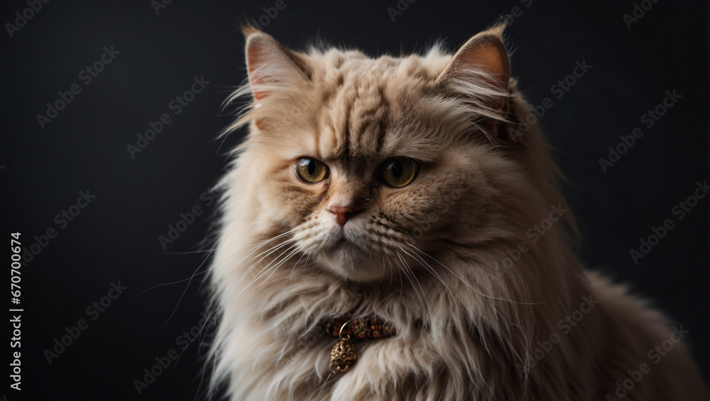 Persian cat isolated on a light black background. Backdrop with copy space
