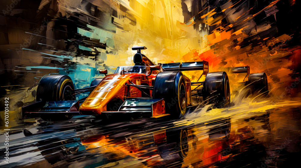 Φωτογραφία Car Racing Graphic in Oil and Acrylic on Canvas Illustration Wallpaper Cover Bac