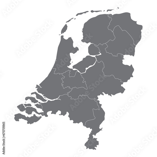 Netherlands map. Map of holland in administrative regions grey color
