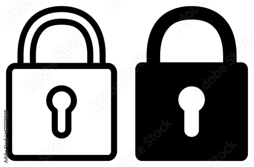 Padlock icon set. Lock icon collection. Security symbol. Outline and silhouette illustration.
