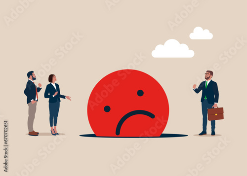 Unhappy emoji fell into a pit. Bad review for product, rating to product. Vector illustration