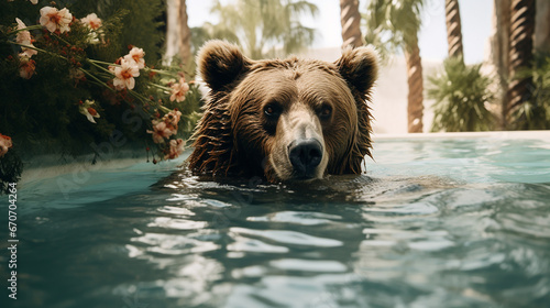 urso na piscina  photo