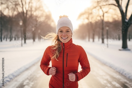 Portrait of a pretty woman in a park. Runner. New Year resolutions.