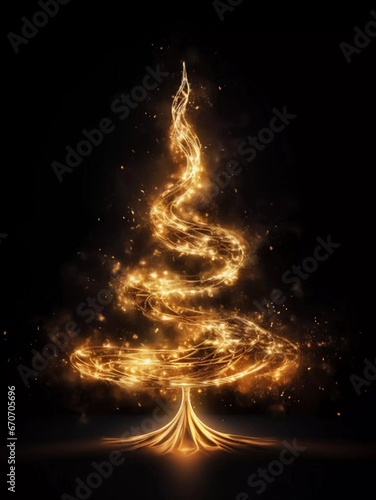 Christmas tree (light) on a black background, AI generator
